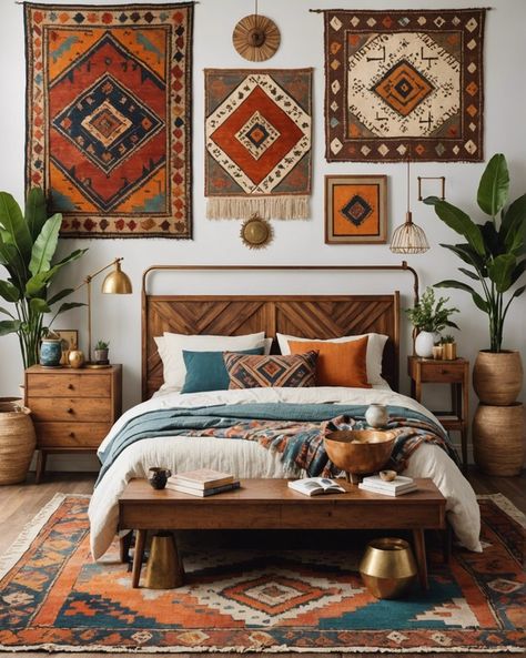 20 Boho Bedroom Bed Ideas – ToolzView Southwest Master Bed, Boho Southwestern Bedroom, All White Bedding With Southwest Boho, Southwestern Boho Bedding, Southwestern Boho Bedroom, Southwest Style Bedroom, Santa Fe Bedroom, Bedroom Bed Ideas, Boho Bedroom Bed