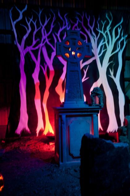 Swamp Background, Fairytale Halloween, Sleepy Hollow Halloween, Themed Halloween Party, Halloween Lighting, Graveyard Scene, Pto Ideas, Tree Cut, Park Ideas