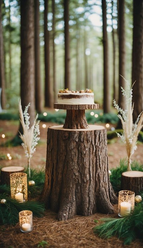 21 Enchanted Forest Wedding Decor Ideas | ThriveNaija November Forest Wedding, Forest Wedding Dessert Table, Outdoor Wedding In The Woods, Wedding In Woods Forests, Forest Decorations Party, Magical Forest Wedding Fairytale, Enchanted Forest Wedding Reception, Enchanted Forest Home Decor, Fantasy Forest Wedding