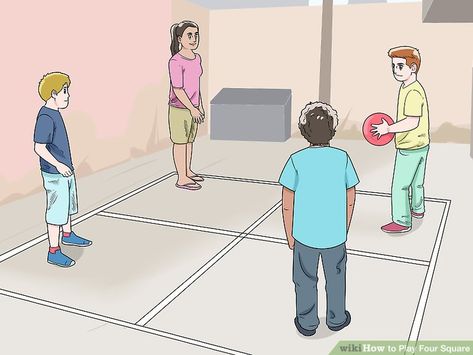 3 Ways to Play Four Square - wikiHow Four Square Game Rules, Four Square Game, 4 Square Game, Recess Games, Physical Education Lessons, Hand Games, Playground Games, Pe Games, Red Bike