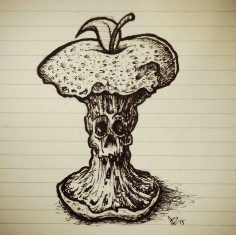 Rotting Apple Drawing, Rotten Fruit Drawing, Rotting Drawing, Rotten Apple Drawing, Rotten Apple Tattoo, Grunge Sketch, Alex Core, Apple Sketch, Small Sketches