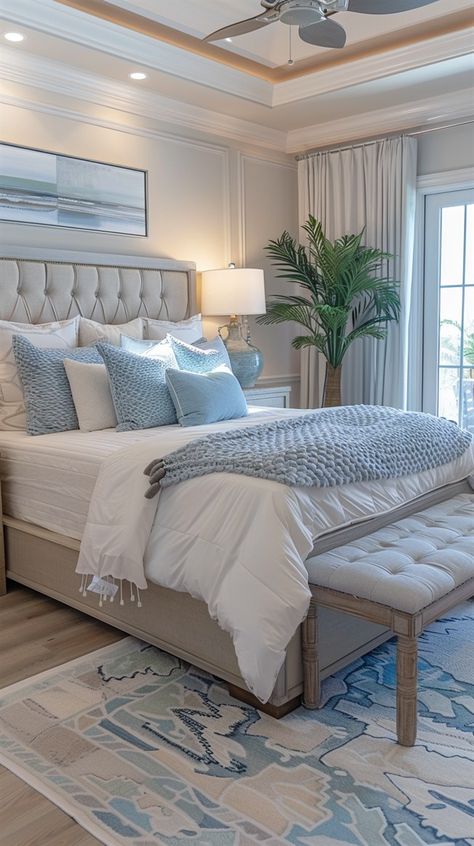 Modern Coastal Beds, Coastal Bloxburg, Cottage Basement, Coastal Bedroom Decor, Costal Bedroom, Minimalistic Decor, Bedroom Vibes, Beach House Bedroom, Coastal Bedroom Decorating