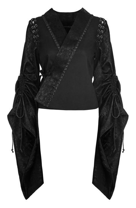 Nouveau produit : Black Kimono Jacket with Lacing and Long Sleeves Japanese Gothic Punk Rave Vous aimez ? / New product do you like ?  Prix: 67.90 #new #nouveau #japanattitude #vestes #manteaux #gothique #gothic #gothiclolita #traditionnel #traditional #jacket #kimono #black #lacing #patterns #floral #baroque #long #sleeve #lace #japanese #punk #rave #y855bk #wy855xdfbk #punkrave #y855 #y-855bk #wy-855xdf-bk #punk-rave Fashion Props, Punk Shirt, Diesel Punk, Aesthetic Grunge Outfit, Black Kimono, Gothic Clothes, Gothic Steampunk, Punk Rave, Clothing Catalog