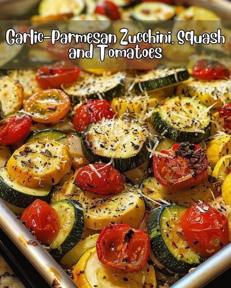 recipes fresh Roasted Zucchini And Squash, Parmesan Squash, Summer Squash Recipes, Yellow Squash Recipes, Zucchini Tomato, Roast Zucchini, Tomatoes Recipe, Vegetable Side Dishes Recipes, Zucchini Squash