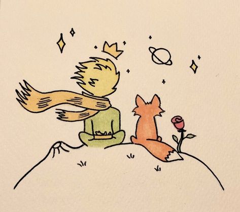 Fox Cute Drawing, Le Petit Prince Illustration, Princes Drawing, The Little Prince Aesthetic, Little Prince Aesthetic, The Little Prince Wallpaper, Little Prince Drawing, Fox Drawing Cute, Little Prince Wallpaper