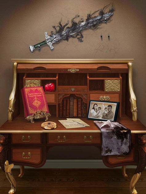 Fantasy Desk, Choices Game, Fantasy Background, Game App, Book 1, Corner Desk, Desk, Furniture, Home Decor