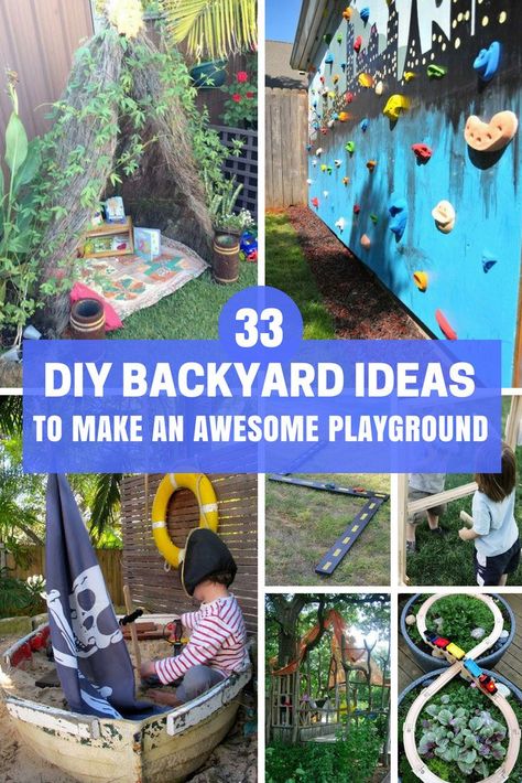 Turn your backyard into a playground for your kids to enjoy all year round with these awesome DIY backyard ideas. They're total boredom busters and screen-free! Backyard Ideas For Kids, Diy Backyard Ideas, Diy Sandbox, Backyard Ideas For Small Yards, Easy Backyard, Diy Outdoor Decor, Backyard Playground, Backyard Play, Kids Play Area