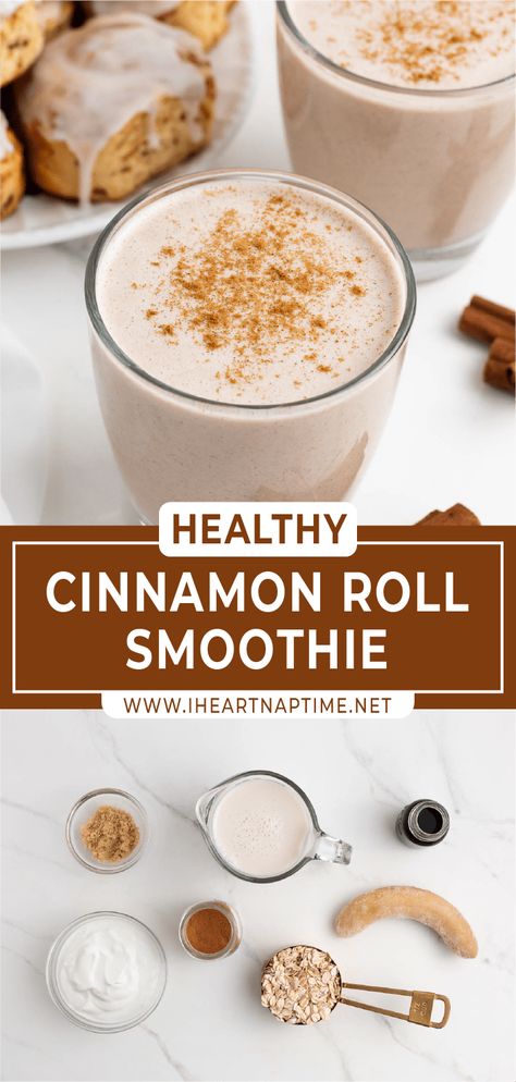 Incredibly healthy and delicious, this quick cinnamon roll breakfast smoothie is the perfect breakfast to start off the day! Cinnamon Bun Smoothie, Cinnamon Roll Smoothie, Breakfast Shakes Healthy, Cinnamon Roll Breakfast, Healthiest Breakfast, Healthy Cinnamon Rolls, Cinnamon Smoothie, Breakfast Shakes, Smoothie Recipes Healthy Breakfast