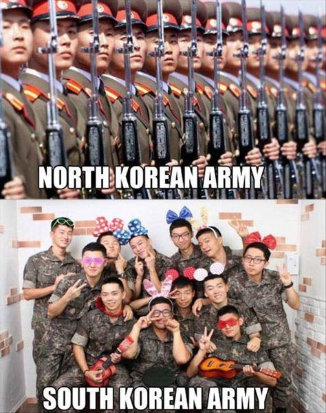 North Korean number one North Vs South, Army Humor, History Jokes, Country Memes, Military Humor, 웃긴 사진, North Korean, North Korea, Kpop Funny