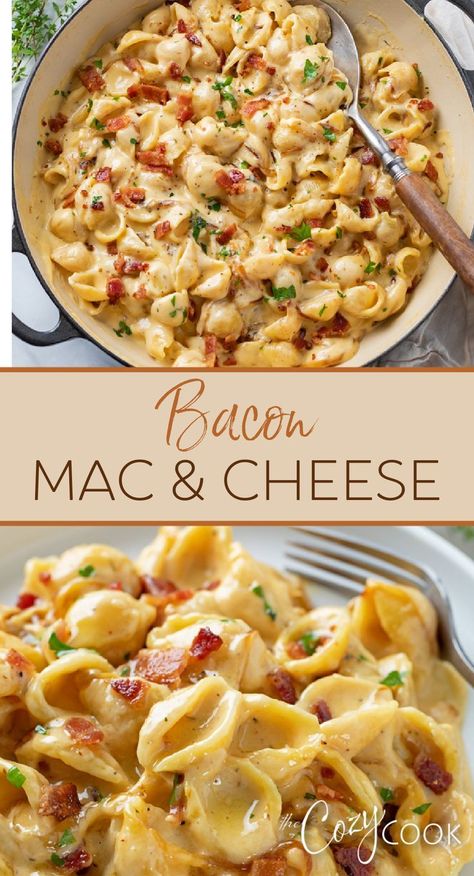 Cheese Pasta Dishes, Bacon Pasta Recipes, Bacon Mac And Cheese, Dinner Recipes For Family, Diner Recipes, Bacon Pasta, Pasta Dinner Recipes, Recipes Crockpot, Cheese Pasta