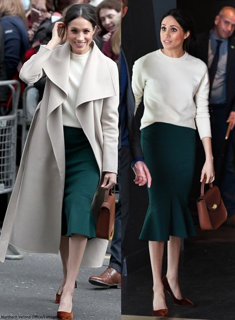 Estilo Meghan Markle, Green Skirts, Princ Harry, Meghan Markle Outfits, Looks Kate Middleton, Meghan Markle Style, Outfit Trends, 가을 패션, Green Skirt