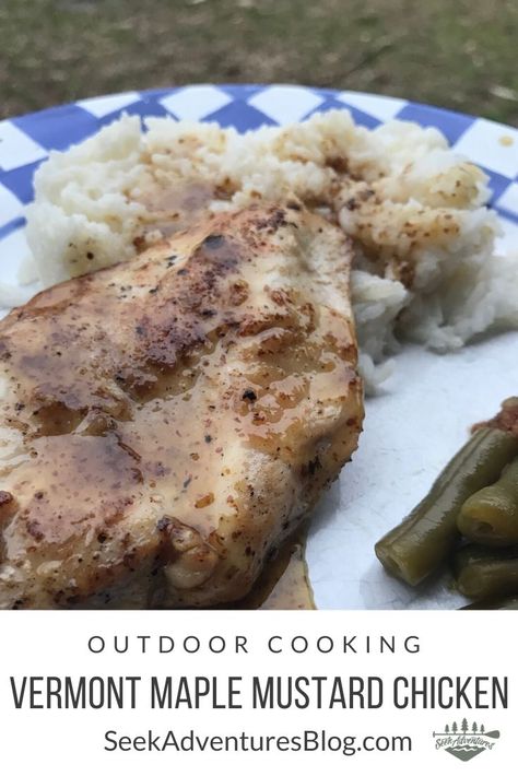 This Vermont Maple Mustard Chicken recipe is a nod to my childhood in Vermont and is one of my favorite camping recipes. It's also kid-approved! My Vermont Table Recipes, Vermont Recipes, State Recipes, Maple Mustard Chicken, Campfire Meals, Mustard Chicken Recipes, Camping Menu, Maple Mustard, State Foods