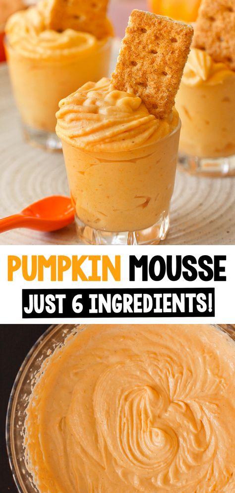 6 Ingredient Pumpkin Mousse Dessert Pumpkin Pie Mousse Cups, Pumpkin Mascarpone Mousse, Vegan Pumpkin Mousse Pie, Easy Dairy Free Pumpkin Dessert, Pureed Dessert Recipes, Healthy Pumpkin Mousse Recipe, No Bake Pumpkin Mousse, Gluten Free Pumpkin Mousse, Few Ingredient Pumpkin Dessert