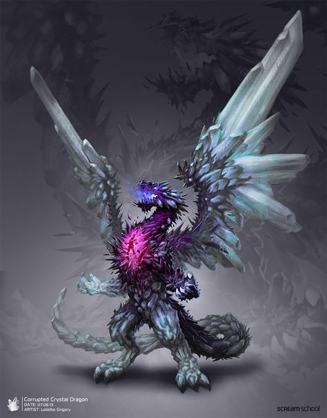 Corrupted Crystal Dragon, Grigory Lebidko on ArtStation at https://www.artstation.com/artwork/KaRJB Cool Dragons, Crystal Dragon, Fantasy Beasts, Dragon Pictures, Monster Concept Art, Fantasy Monster, Fantasy Creatures Art, Dragon Artwork, Mythical Creatures Art