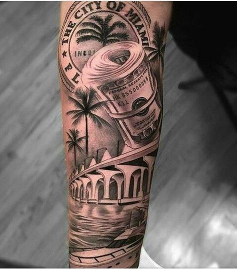 Half Sleeve Tattoo Template, Butterfly Tattoos Images, Tattoo Ideas Males, Florida Tattoos, Miami Tattoo, Money Tattoo, Chicano Tattoos, Forarm Tattoos, Clever Tattoos