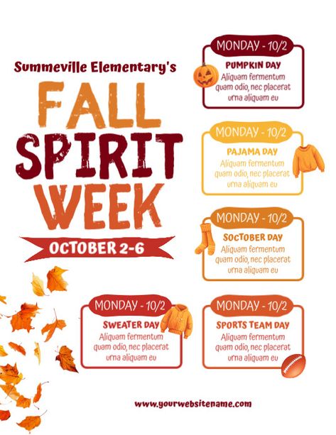 White List-based Fall Spirit Week Flyer (us Letter) November Spirit Week Ideas, Fall Spirit Week, Spirit Week Flyer, Spirit Week Ideas, Photoshop Flyer, Linkedin Background Image, Linkedin Background, Linkedin Banner, Flyers Design