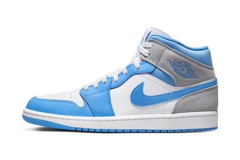 Jordan 1 Mid University Blue, Jordan Fits, Jordan Mid, Grey Jordans, All Jordans, Air Jordan 1 Mid Se, Jordan Sneakers, Nike Dunk High, Valerian