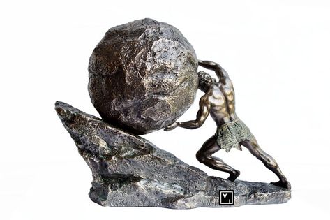 Sisyphus Statue.Sisyphus who pushes the Eternal Boulder. | Etsy Sysiphus Drawing, Sisyphus Drawing, Minimalist Sisyphus Tattoo, Sisyphus Art, Sisyphus Statue, Myth Of Sisyphus Art, Sisyphus The Myth, Myth Of Sysiphus, Sisyphus Tattoo