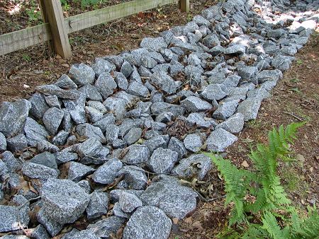 Rock Drainage Swale Rock Swale, Rock Drainage, Steep Backyard, Drainage Ideas, Backyard Drainage, Drainage Ditch, Yard Drainage, Drainage Solutions, Hillside Landscaping