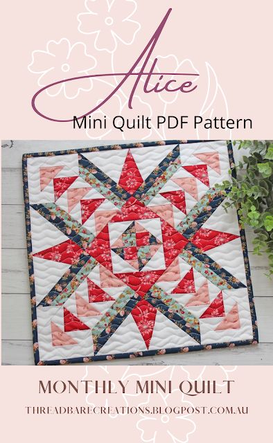 Alice Mini Quilt PDF Pattern - Threadbare Creations Mini Quilt Projects, Mini Quilt Patterns Wall Hangings, Christmas Mini Quilts Patterns Free, Mini Quilts Patterns Free Wall Hangings Modern, Mini Quilts Patterns, Quilt Wall Hanging Ideas Free Pattern, Tiny Quilt Blocks, Mini Quilt Ideas, Mini Quilt Patterns Free