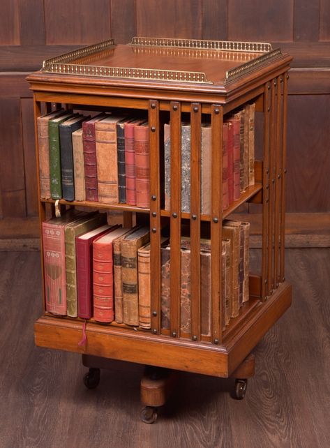 Old Fashioned Bookshelves, Edwardian Room, Edwardian Library, Victorian Bookshelf, Edwardian Furniture, Literary Decor, Art Deco Bookcase, Revolving Bookcase, Antique Library