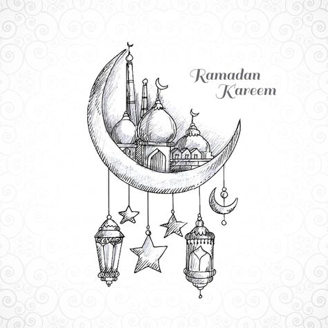 Ramadan Sketch Drawings, Ramadan Art Drawing, Ramzan Mubarak Drawing, Islam Drawing Ideas, Halal Drawings Ideas, Mosque Drawing Easy, Islamic Mandala Art, Mosque Tattoo, Mosque Drawing Islamic Art