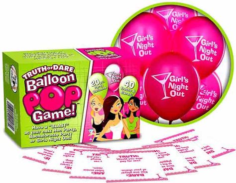 The Bachelorette Party Truth or Dare Balloon Pop Game is another fun Last Night Out compact game that can be played both at home or out on the town!!  www.BachelorettePartyFun.com Ladies Night Party Games, Girls Night Out Games, Bachelorette Dares, Balloon Pop Game, Drinking Games For Couples, Wild Bachelorette Party, Party Dares, Bachelorette Balloons, Pop Game