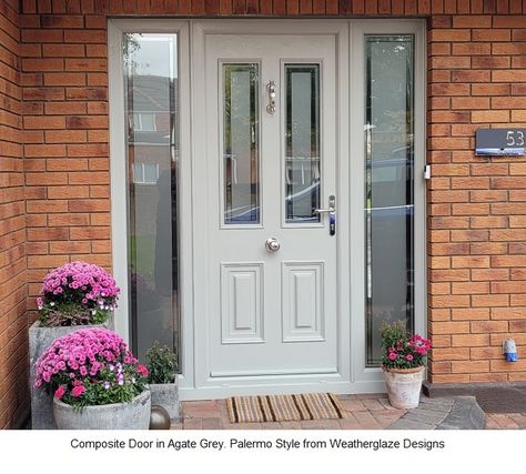 Light Coloured Front Doors, Entrance Door Color Ideas, Cream Composite Front Door, Exterior Door Design Entrance, Composite Door Ideas, 1960s Front Door, Upvc Back Door, Composite Doors Uk, Painswick Front Door