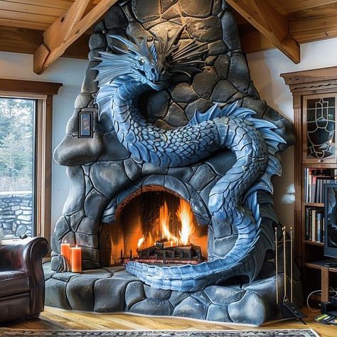 Unusual Fireplaces, Goth Interior Design, Fantasy Furniture, Dragon Artwork Fantasy, Kitchen Bench, Fantasy Decor, Magical Land, Dragon Decor, Hearth And Home