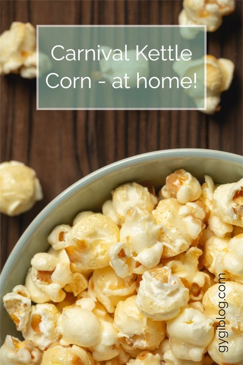 Carnival Kettle Corn - at home! | Homemade Kettle Corn | How to Make Kettle Corn | Glazed Popcorn | Fair Popcorn Recipe | Kettle Corn Recipe | Best Kettle Corn | Easy Kettle Corn Recipe | Kettle Corn Recipe Microwave, Air Popped Popcorn Recipe, Mushroom Popcorn, Homemade Kettle Corn, Kettle Corn Recipe, Kettle Corn Popcorn, Popcorn Recipes Easy, Honey Popcorn, Kettle Popcorn