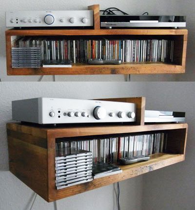 Stereo Storage Ideas, Cd Rack Repurpose Ideas, Cd Storage Ideas Diy, Cd Shelf Ideas, Cd Collection Display, Diy Cd Storage, Cd Display Ideas, Diy Dvd Storage Ideas, Dvd Player Shelf