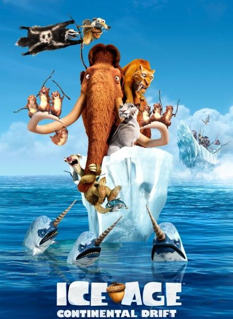 Ice Age: Continental Drift , fourth movie in the series Ice Age Village, Ice Age Continental Drift, Ice Age 4, Ice Age Movies, Continental Drift, Blue Sky Studios, Media Poster, 2012 Movie, Movies Worth Watching