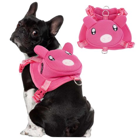 OUOBOB Dog Harness with Backpack No Pull Pet Harness Vest, Cute Pink Pig Dog Saddle Bag Adjustable Mesh Dog Carrier Backpacks Emo Designs, Puppy Backpack, Pig Dog, Daily Walking, Walking Dog, Hiking Training, Pet Backpack, Dog Vest Harness, Dog Backpack