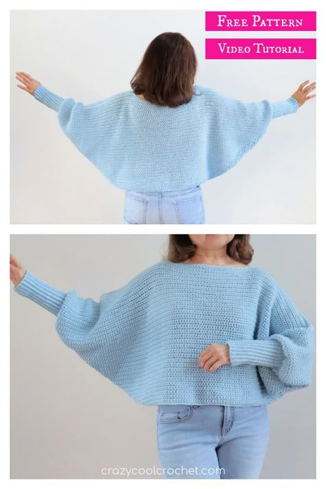 Bat Wing Sweater Free Crochet Pattern and Video Tutorial Batwing Sweater Pattern, Bat Wing Sweater, Crochet Bat, Poncho Crochet, Crochet Sweater Pattern, Crochet Sweater Pattern Free, Crochet Ladies Tops, Sweater Patterns, Crochet Clothes For Women