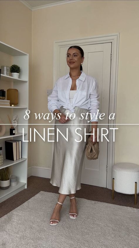 8 ways to style a linen shirt for Spring/Summer. which way would you wear it? everything is linked in bio on my LTK shop and highlights… | Instagram Linen Shirt And Skirt Outfit, How To Style A Linen Shirt, White Linen Shirt Outfit Women Summer, Linen Outfits For Women Summer, White Linen Shirt Outfit Women, White Linen Shirt Outfit, Oversized Linen Shirt Outfit, Oversized Blouse Outfit, Linen Button Down Shirt Women