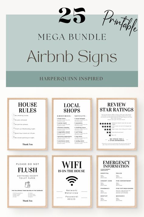 This stylish Airbnb/VRBO sign bundle is the perfect solution for your short-term rental. Simply set it up in plain sight for your guests to review throughout their stay. A huge mega bundle of 25 decorative display signage complete with house rules, Wi-Fi info, check-out details, and other pertinent information, that is sure to leave your guests well informed and feeling at home for the duration of their stay. 1 PDF file with instructions on how to edit your templates through Canva, and the temp Check In Instructions Airbnb, Air Bnb Signage, Airbnb Welcome Note, Air Bnb Check Out Instructions, Airbnb Check In Instructions, Airbnb Check Out Instructions, Airbnb Instructions, Airbnb Rules For Guests, Funky Airbnb