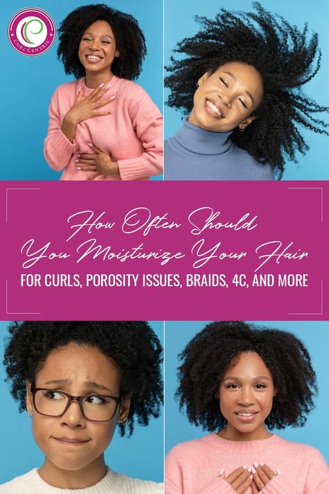 A lot of the advice most naturals receive from the hair care community is this - moisturize, moisturize, moisturize! As expected, a lot of women get confused as to how often they should moisturize their hair, especially when they're factoring in uses such as curls, porosity issues, braids, and so much more. In this post we share what we know best for moisturizing and the frequency needed depending on what you're moisturizing your hair for. Click to continue. Curly Hair Regimen, Curly Hair Growth, Curls Braids, Natural Hair Moisturizer, Transitioning Hairstyles, Low Porosity Hair Products, Curly Hair Types, Natural Hair Care Tips, Hair Regimen