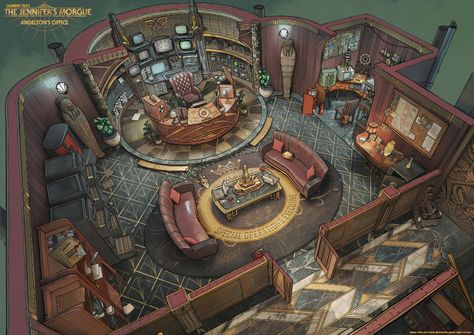 ArtStation - Angelton's office Cutaway Fantasy Hotel, Wizard Tower, Dnd Room, Feng Zhu Design, Interior Concept Art, Feng Zhu, Adventurer's Guild, Fantasy Rooms, Castles Interior