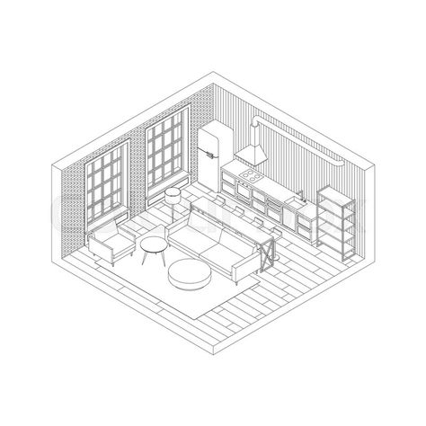 isometric room Apartment With Brick Wall, Analysis Diagram, View Illustration, Interior Design Classes, Photoshop Rendering, Isometric Drawing, Drawing Interior, Loft Interior Design, Perspective Drawing Lessons