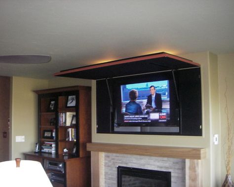 Hidden Flat Screen Tv Design, Pictures, Remodel, Decor and Ideas - Hide Tv Over Fireplace, Tv Cover Up, Tv Mantle, Hidden Tv Cabinet, Shelves Around Tv, Hide Tv, Tv Over Fireplace, Living Room New York, Tv Ideas