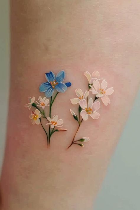 Floral Symbol, Forget Me Not Tattoo, Daisy Flower Tattoos, Thumb Tattoos, No Regrets Tattoo, Behind Ear Tattoos, Circle Tattoos, Knot Tattoo, Wildflower Tattoo