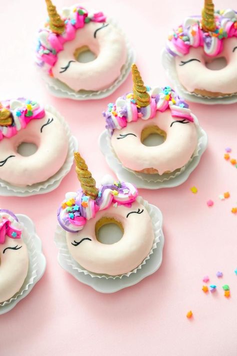 Unicorn Doughnut Dessert Recipe | Unicorn Birthday Party Dessert | HGTV Make Apple Cider, Cake Mix Donuts, Edible Gold Glitter, Donut Birthday Cake, Unicorn Donut, Donut Decorating Ideas, Cake Donuts Recipe, Donut Cake, Party Food Dessert