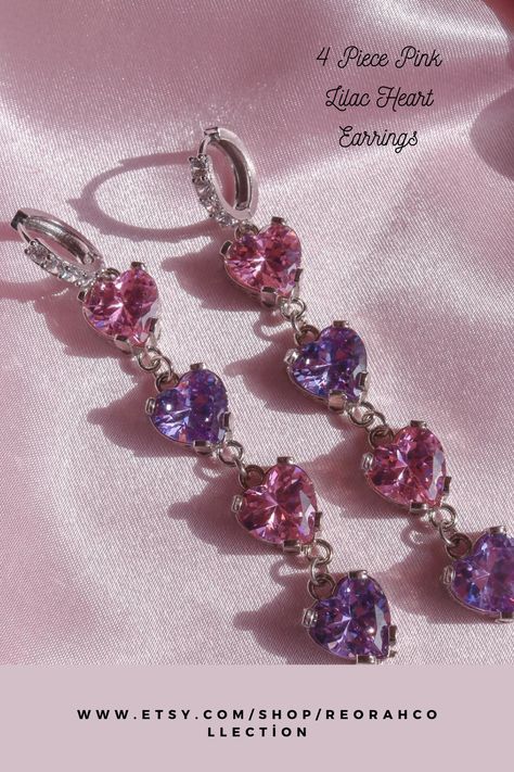 Lilac Heart, Pink Lilac, Aesthetic Pinterest, Pink Jewelry, Pinterest Girls, Trendy Jewelry, Heart Jewelry, Vintage Jewellery, Cute Earrings