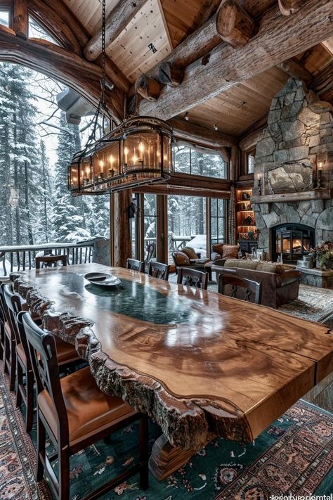 Dream Dining Room, Log Cabin Interior, Log Home Interiors, Lodge Style, Log Cabin Homes, Barn Style House, Cabin Design, Luxury Homes Dream Houses, Mountain Cabin