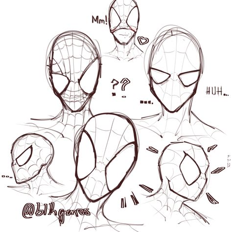 <3🕷️🕷️🕸️🕷️🕷️🕷️🕷️🕷️🕷️ Spiderman Facial Expressions Drawing, Drawing Base Spiderman, Spiderman Mask Reference, Spiderman Face Expression, Spider Man Hands Drawing, Spiderman Eye Expressions, Spider Man Persona Drawings, Spider Oc Base, Drawing Poses Spiderman