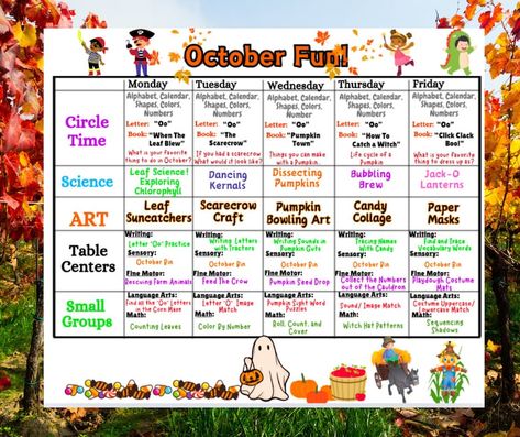 October Fun Pre-k Lesson Plan - Etsy October Curriculum Themes, October Pre K Lesson Plans, Fall Technology Activities, October Circle Time Activities, Prek October Themes, Prek Weekly Lesson Plan, Lesson Plan Preschool Ideas, Fall Large Motor Activities For Toddlers, Creative Curriculum Preschool Lesson Plans