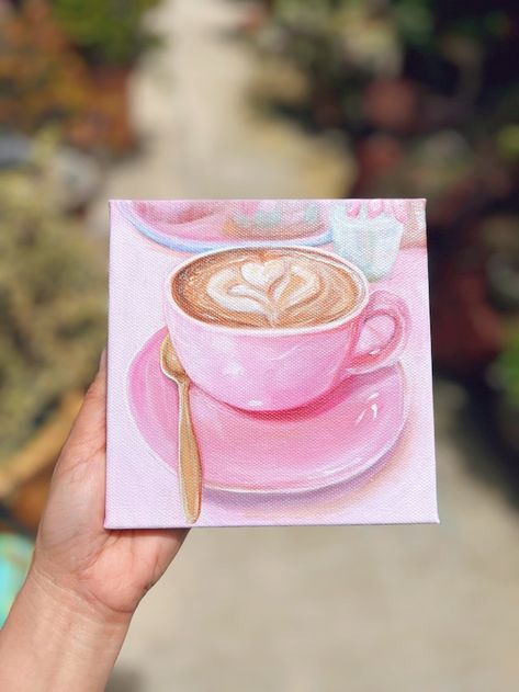 BlankSlateArtbyGrace - Etsy Pink Canvas Art Ideas, Pink Aesthetic Painting Ideas, Girly Painting Ideas, Canvas Paintings Aesthetic, Homemade Canvas Art, Coffee Cup Painting, Pink Painting Ideas On Canvas, Cup Painting, Pink Canvas Art