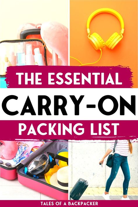 Packing Tips: If you're not sure what to pack in a carry on bag, I've got you covered with this essential carry-on packing list. These are the things I always have in my carry on luggage, whether I am checking in a bag or not, so click to see exactly what to pack in your carry on bag! From flight essentials to useful travel gadgets you might not have thought of, make sure you read this this flight travel guide to packing a carry on bag before you travel anywhere! Packing A Carry On Bag, Luggage Packing List, Carry On Packing List, Carryon Packing, Luggage Essentials, Carry On Packing Tips, Carryon Luggage, Packing Essentials List, Carry On Essentials