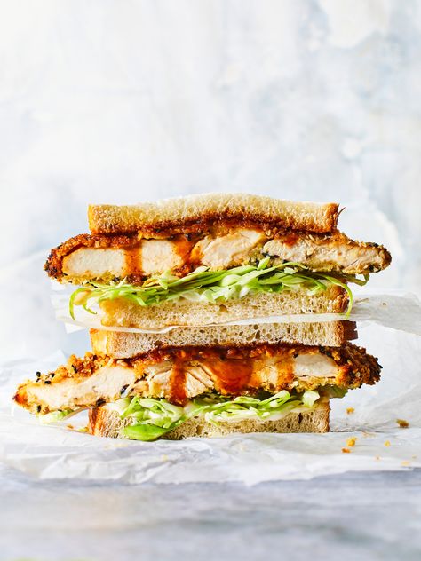 Air-Fryer Chicken Katsu Sandwiches Air Fryer Chicken Katsu, Katsu Sandwich, Katsu Chicken, Happy Hour Appetizers, Greek Turkey Burgers, Chicken Katsu, Fried Chicken Sandwich, Air Fried Chicken, Air Fryer Dinner Recipes