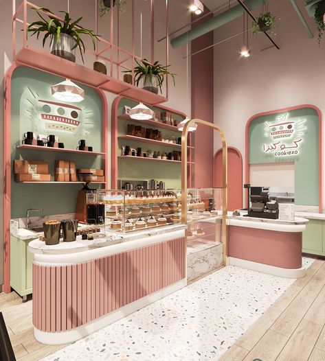 Cookies Shop on Behance Cake Shop Design, Bakery Shop Design, Bakery Interior, Bakery Design Interior, Coffee Shop Interior Design, Bakery Decor, Cafe Shop Design, Textil Design, Coffee Shops Interior